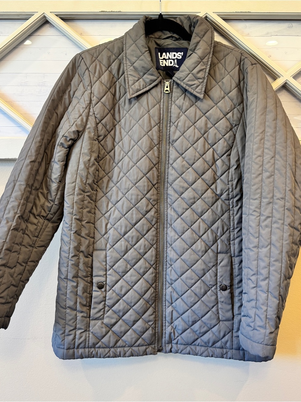 Lands End Quilted Primaloft Gray Winter Coat Jacket Womens 14-16 Size Large